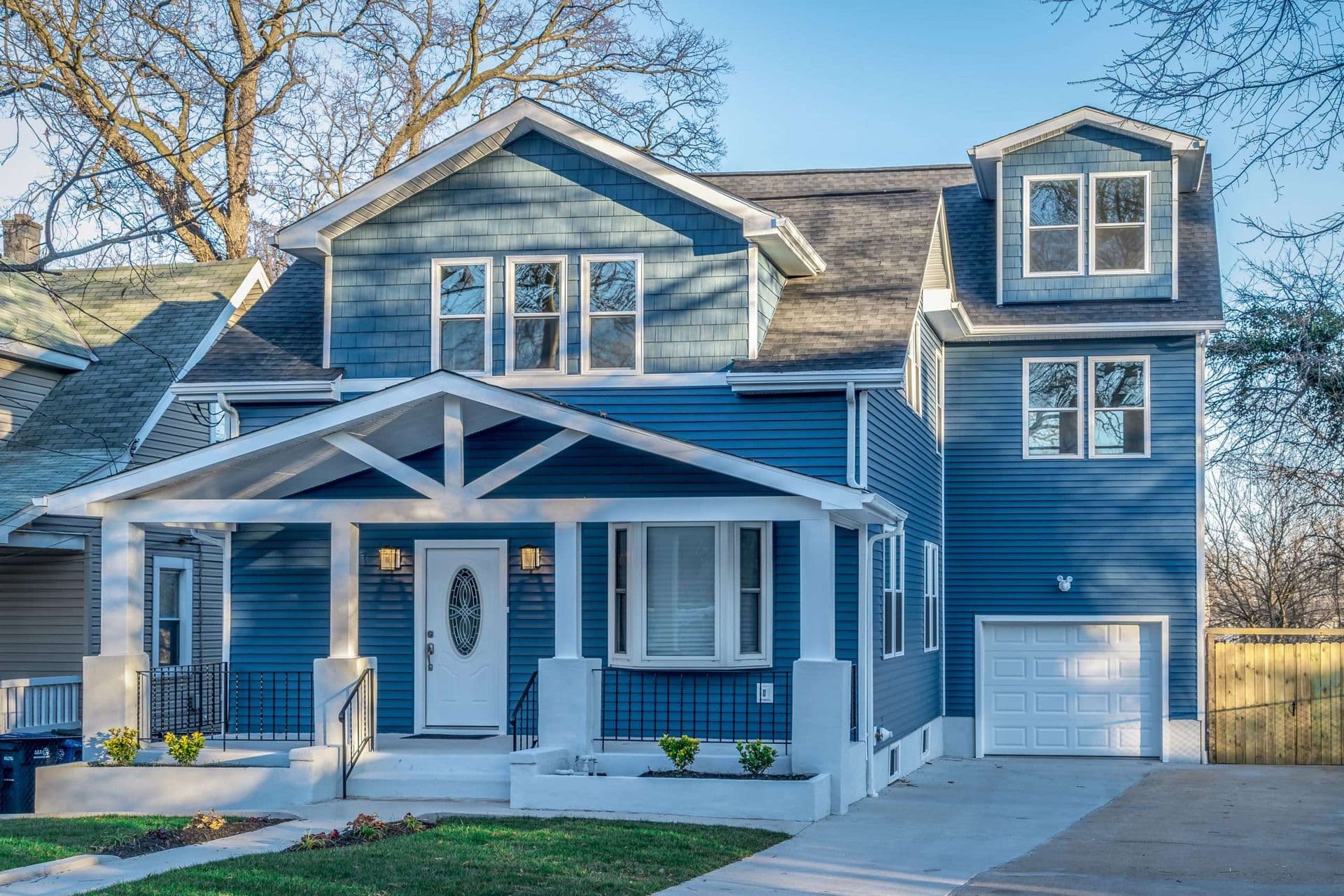 blue and white house james hardie fiber cement siding